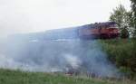 Die Dampflok 556.036 verursachte am 19.5.2004 bei ihrer Rampenfahrt nach  Horna Stubna kurz vor dem Bahnhof diesen kleinen Bschungsbrand.