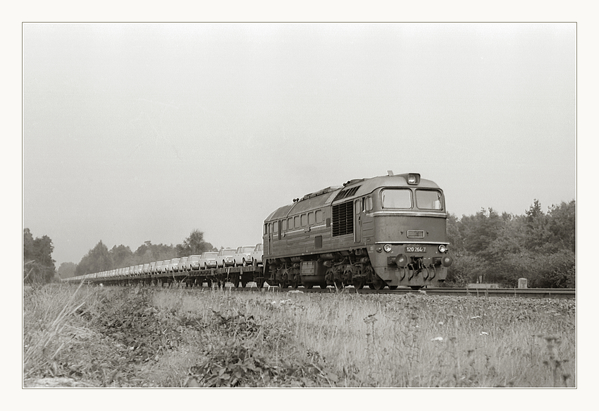 120 264 bei Rckersdorf mit Autozug, 1978