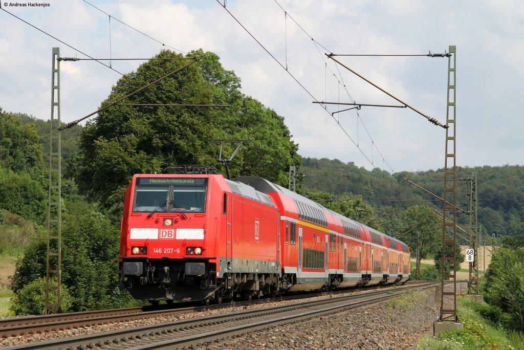 146 207-6 mit dem RE 19230 (Ulm Hbf-Mosbach-Neckarelz) bei Amstetten 28.7.11
