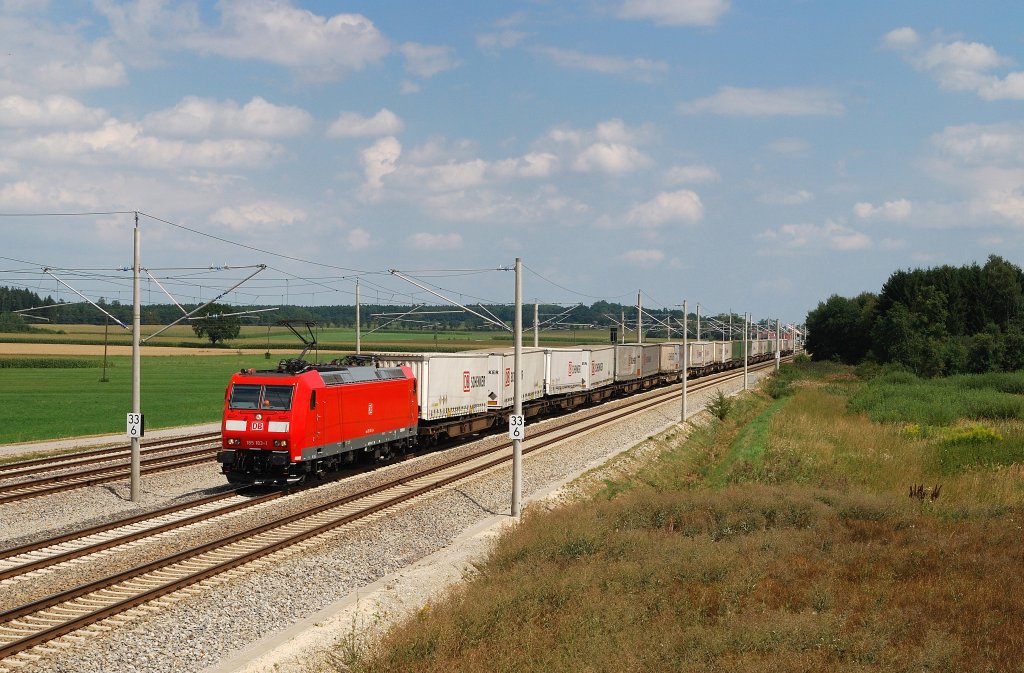 185 183 mit KLV-Zug bei Mammendorf  (10.08.2012)