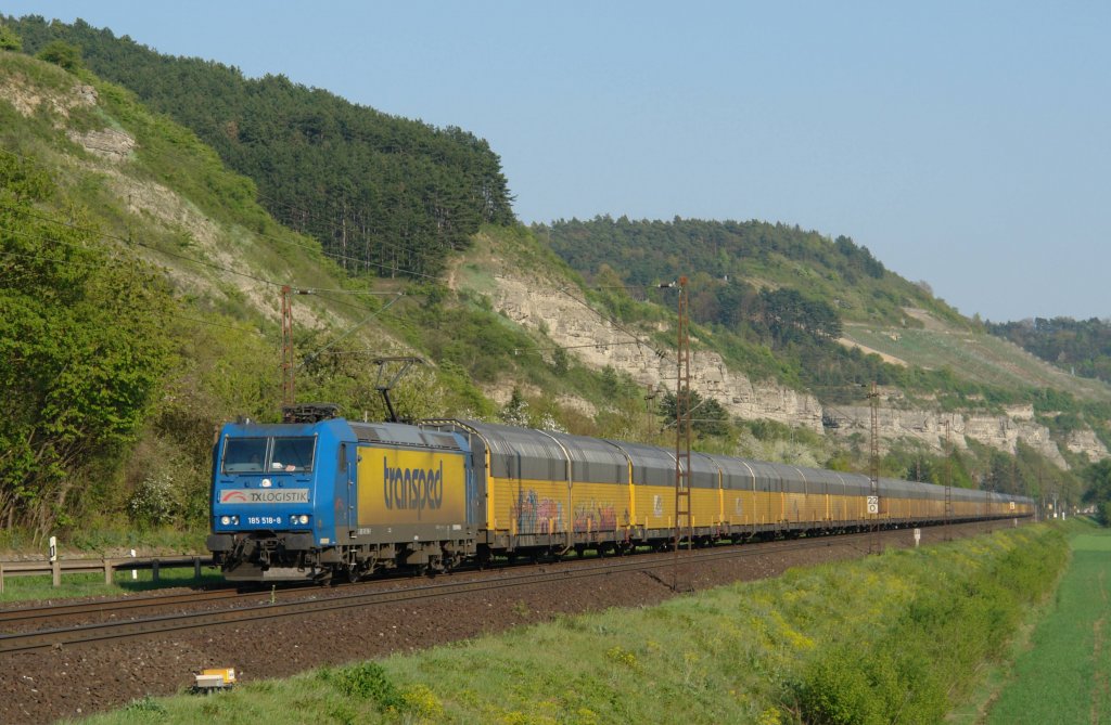 185 518 mit einem ARS-Altmann am 19.04.2011 unterwegs bei Karlstadt.