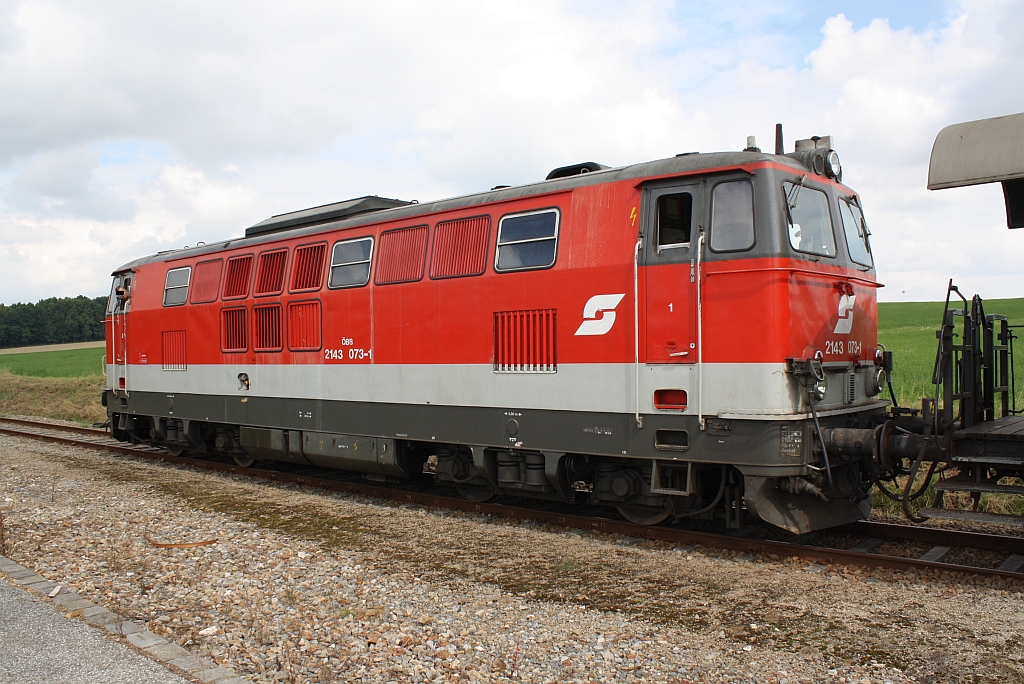 2143 073-1 vor dem SREX 16010  Reblaus-Express  am 31.Juli 2010 in der Hst. Geras-Kottaun.