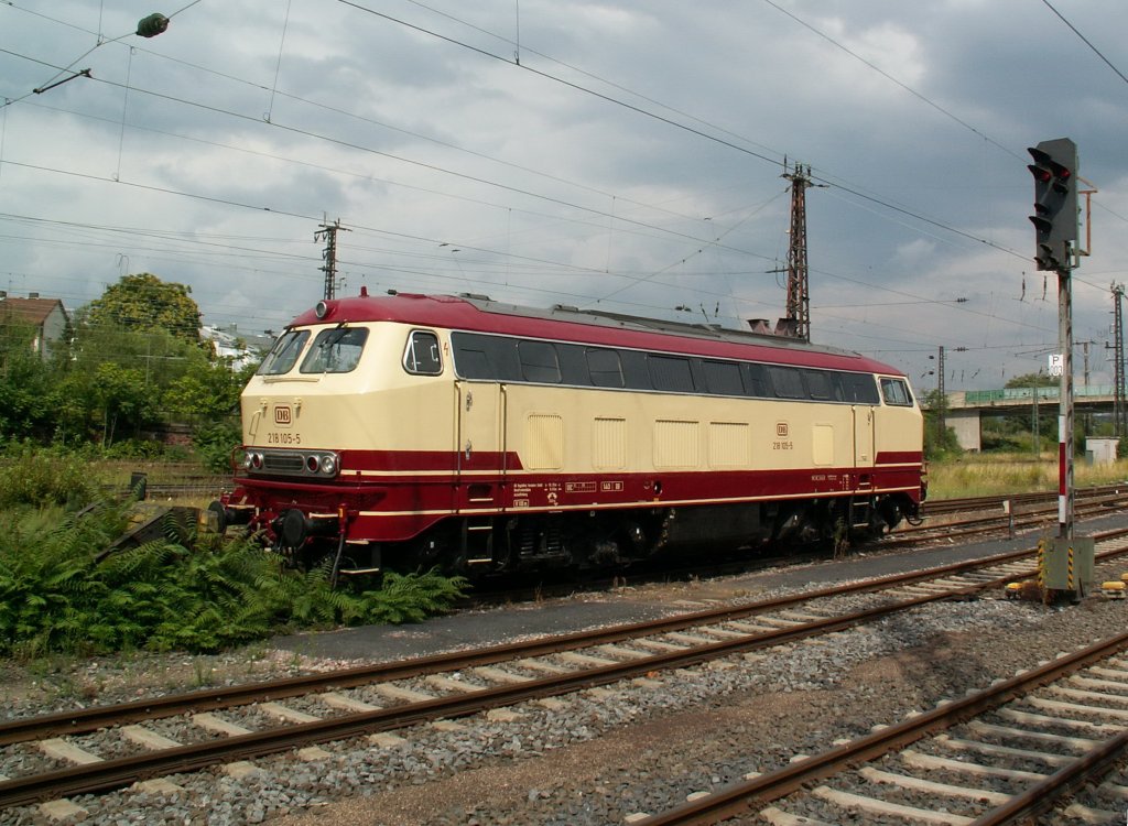 218 105 der DB RegioNetz WestFrankenBahn am 2.8.10 in Aschaffenburg. 

