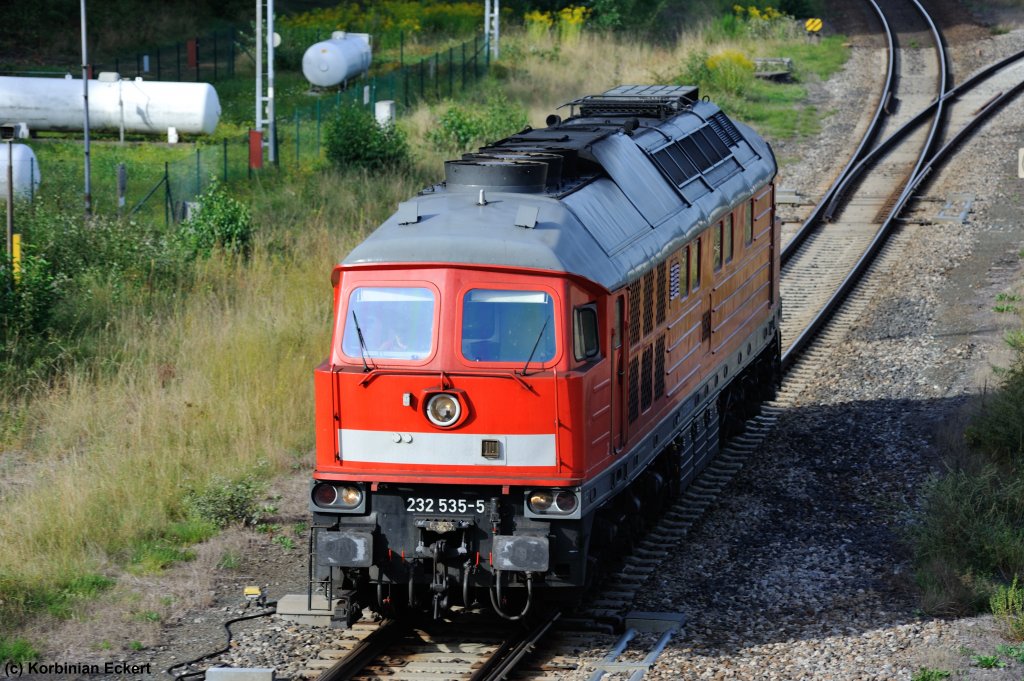 232 535-5 als Lz aus Richtung Nrnberg beim Abzweig Irrenlohe, 21.08.2012