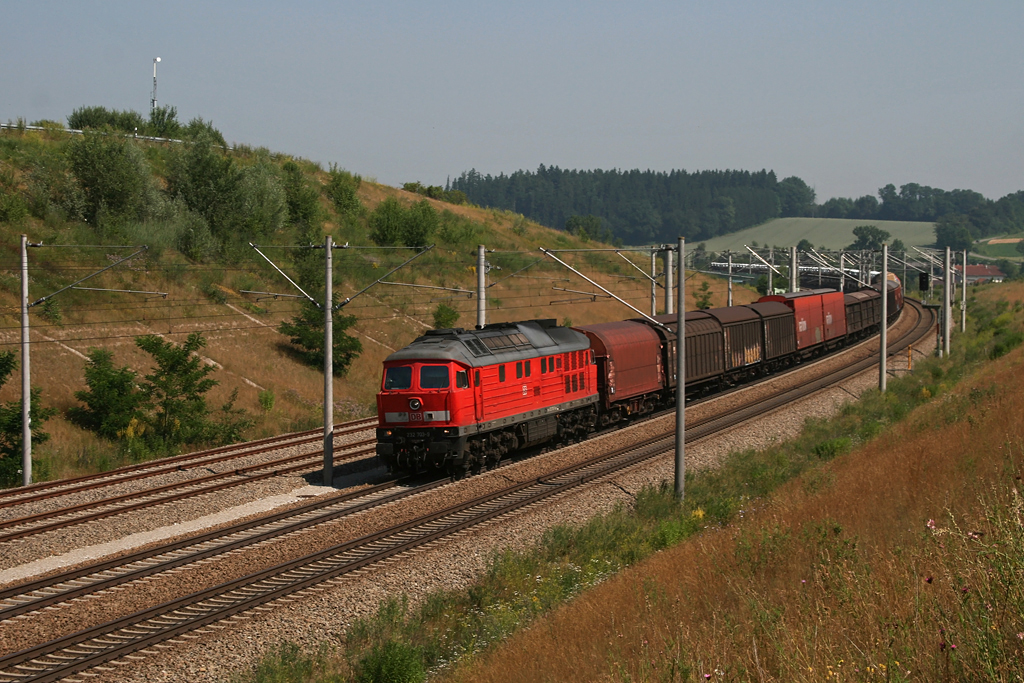 232 703 mit einem gemischten Gterzug am 03.07.2010 bei Hebertshausen.