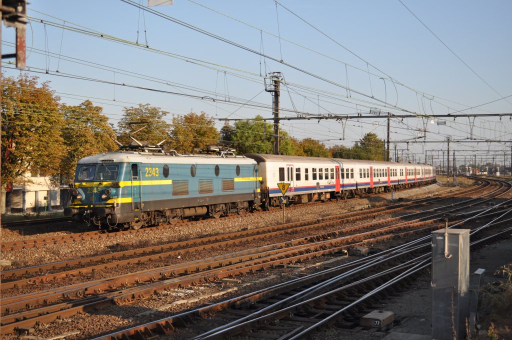 2343 mit einem P-Zug bei der Ausfahrt aus Denderleeuw. Aufgenommen am 03.10.2011