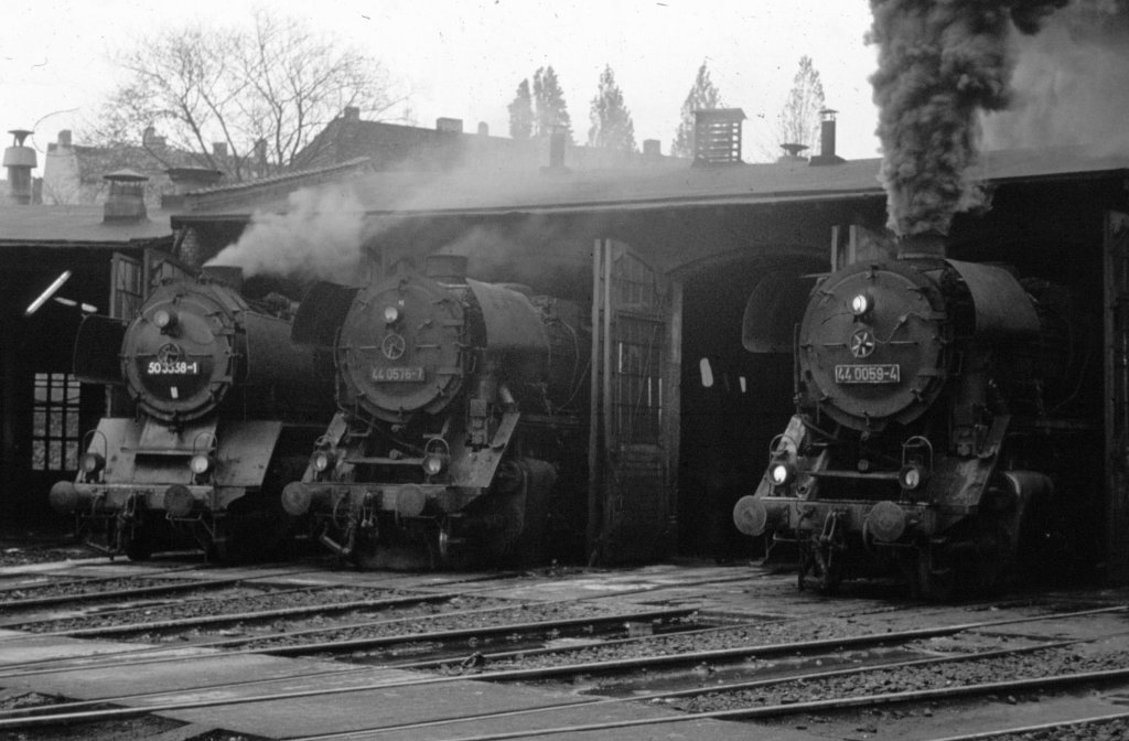 44 0059-4. 44 0576-7 und 50 3538-1 Bw Eberswalde Febr. 1978