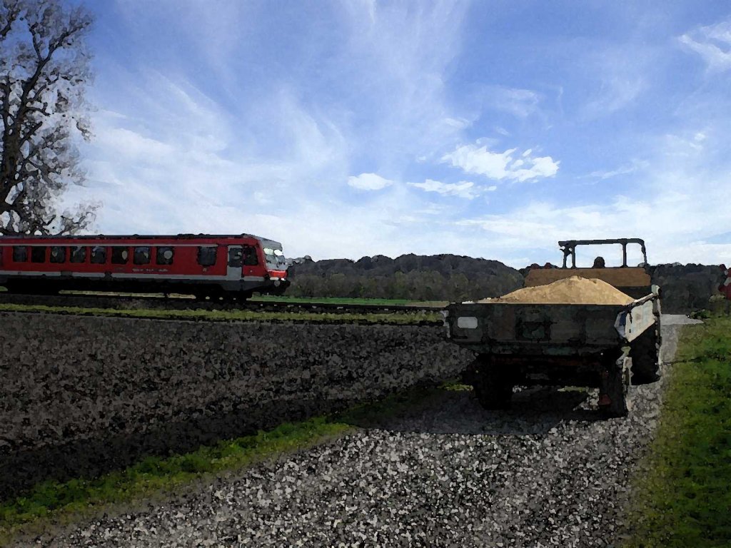 628 trifft Traktor, am B bei Alttting, 12.05.2012 (verfremdet)