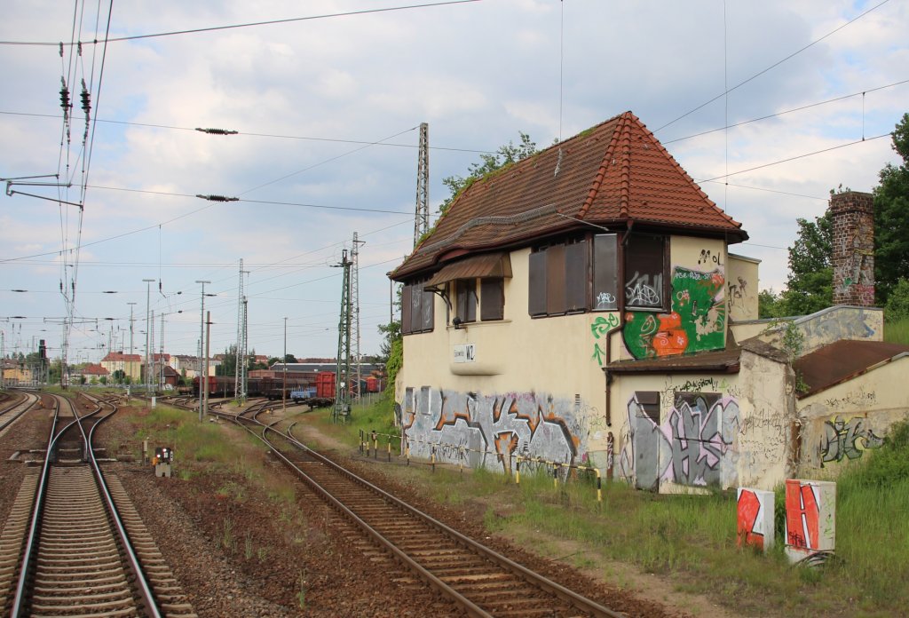 8.6.2013 Eberswalde Hbf, Stw W2 vom Sonderzug der Dampflokfreunde Berlin aus aufgenommen. Links unten zeigt ein Zwergsignal Ra 12.