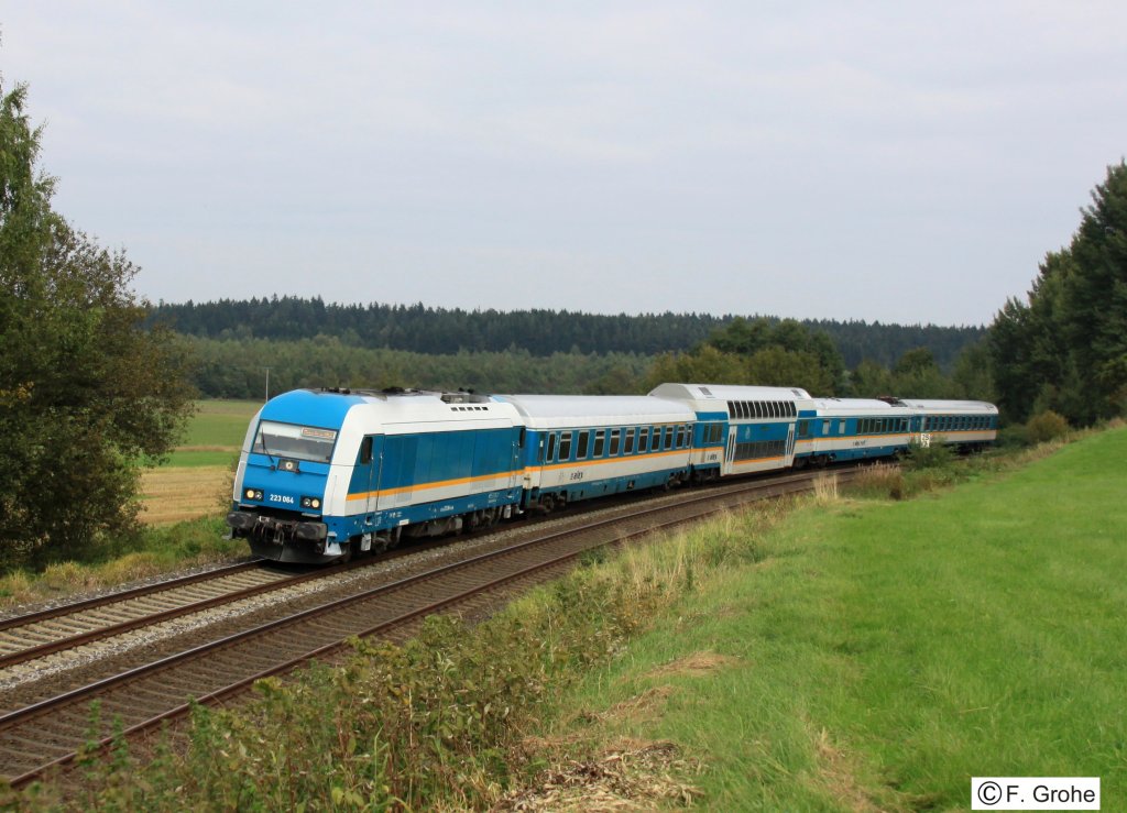 ALEX 223 064 ARRIVA-Lnderbahnexpress mit ALX 84115 Hof - Mnchen, KBS 855 Regensburg - Weiden - Hof, fotografiert bei Escheldorf am 21.09.2011