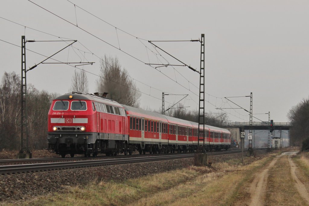 Am 9.April 2013 zog 218 470 bei Burgstemmen einen RE Richtung Nordstemmen.
