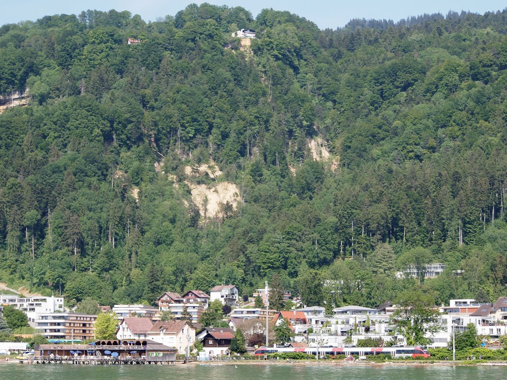 Blick vom Hafen ber den Bodensee auf einen BB-Talent vor der Steilkste zwischen Lochau-Hrbranz und Bregenz Hafen. (8.6.13)

