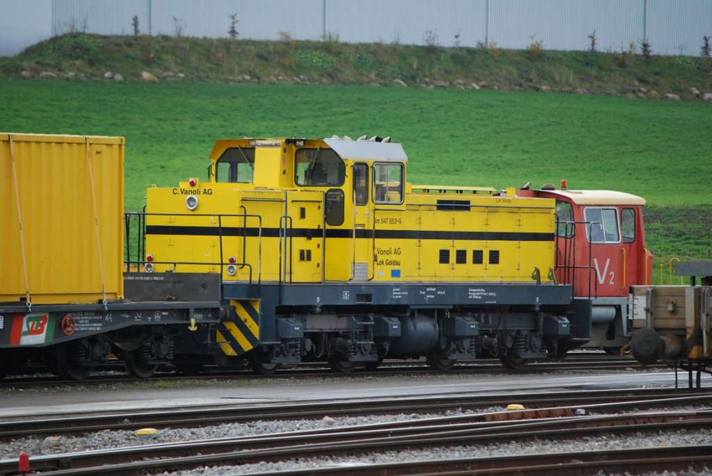 Bm 847 853-9  Goldau  der Baufirma Vanoli versucht sich am 17.11.09 in Samstagern zu verstecken.