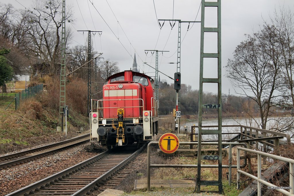 Die 294 905 wartete in Dresden-Cotta auf das grne Signal. 01.02.2013