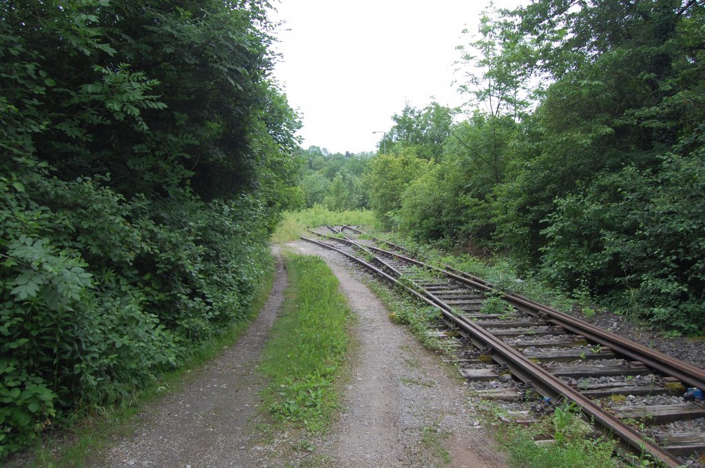 Die Bottwartalbahn am 7. Juni 2012 zwichen Marbach und Murr. Der letzte Rest diente dem Verkehr zum Kraftwerk Marbach. Dieser Abschnitt ist mittlerweile auch stillgelegt.