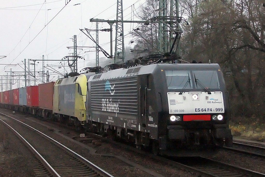 ES64F4-999 und Dispolok(BR182) in Hamburg-Harburg 20.11.2010 