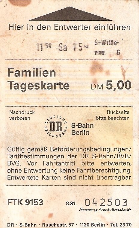 familienkarte S-bahn Berlin, 1991/92  
