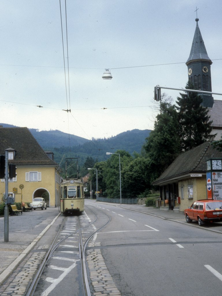 Freiburg im Breisgau VAG SL 2 (GT 112) Gnterstal. Klosterplatz am 29. Juni 1980.