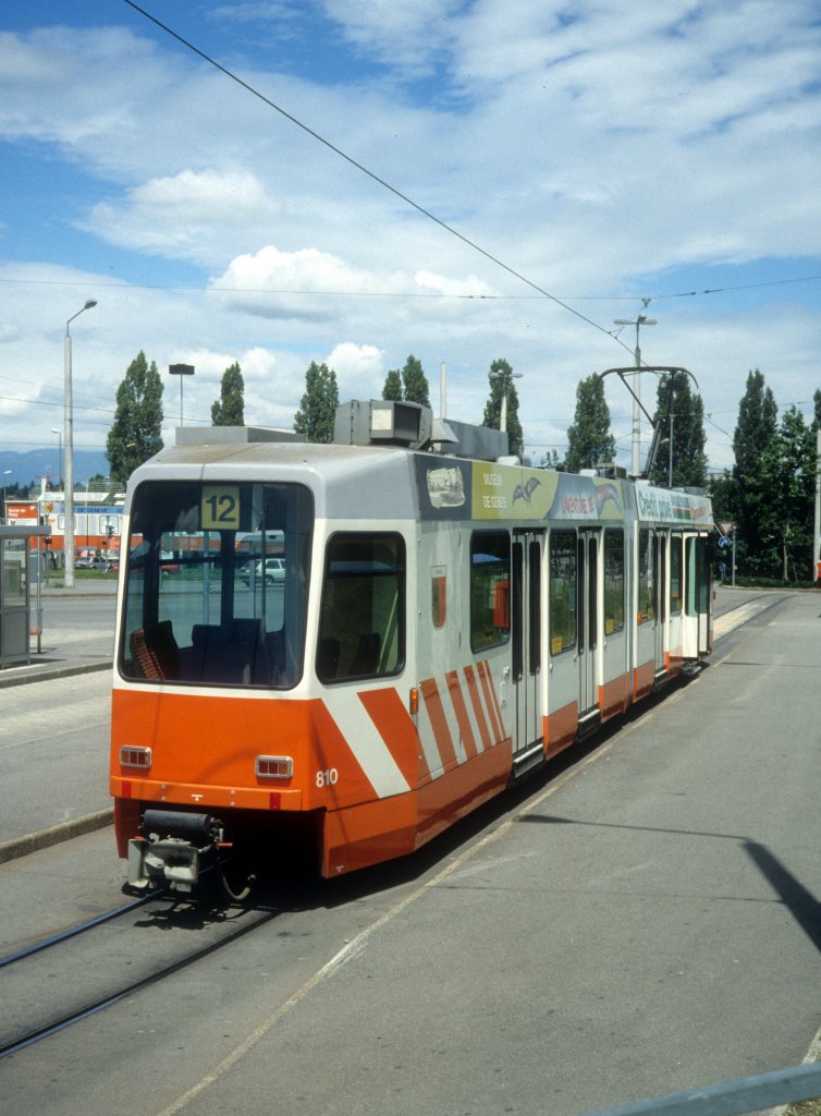 Genve / Genf TPG Tram 12 (ACMV/Dwag/BBC-Be 4/6 810) Bachet-de-Pesay (Endstation) am 8. Juli 1990.