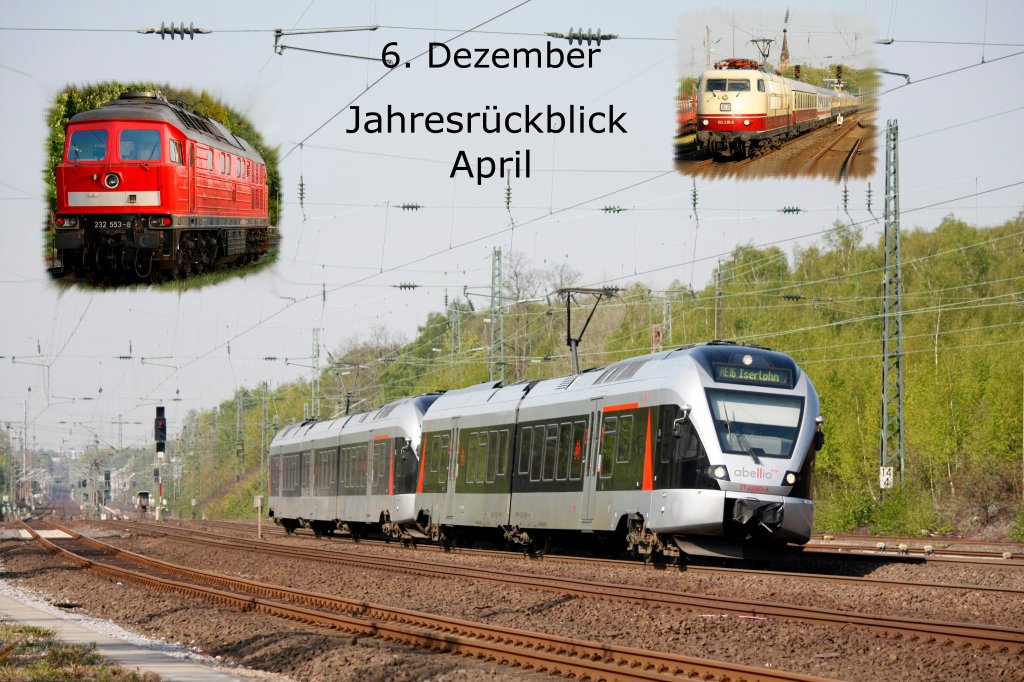 Heute zeigt das 6. Trchen einen Abellio Flirt in Bochum Ehrenfeld, oben rechts die 103 235-8 in Mlheim-Styrum und oben links die 232 553-8 in Ratingen Lintorf.