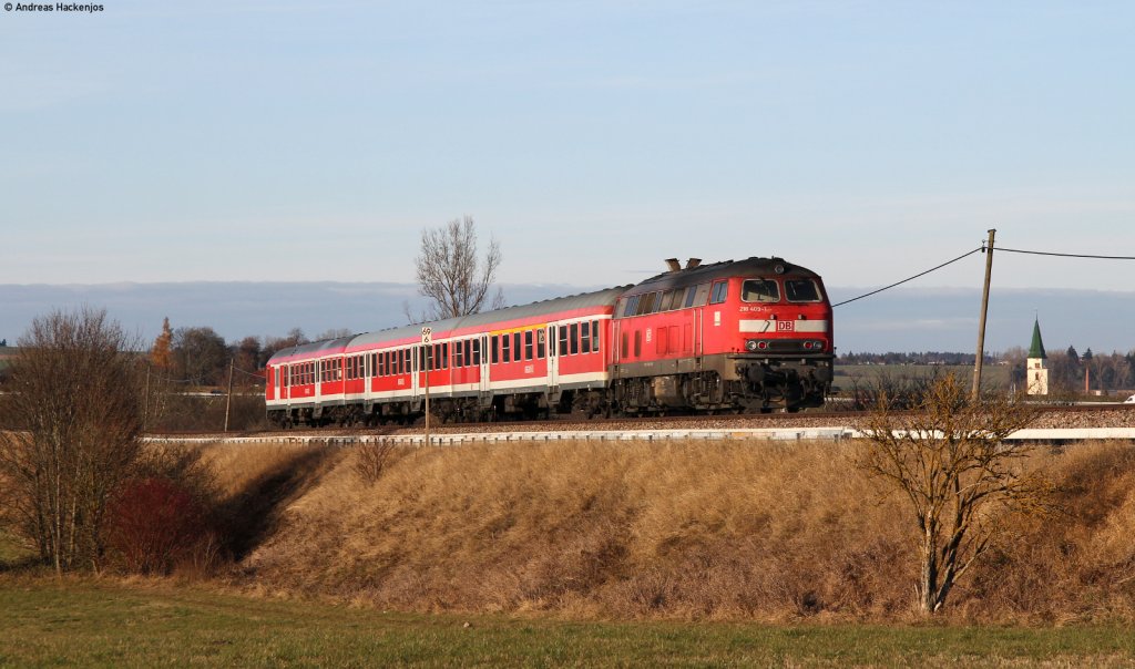 IRE 3215 (Neustadt(Schwarzw)-Ulm Hbf) mit Schublok 218 409-1 bei Hfingen 19.11.11