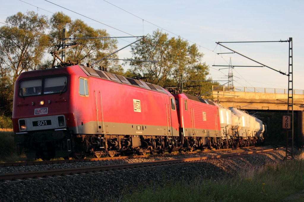 MEG 801 (156 001) und 602 (143 204) bei Redwitz am 24.07.2012.