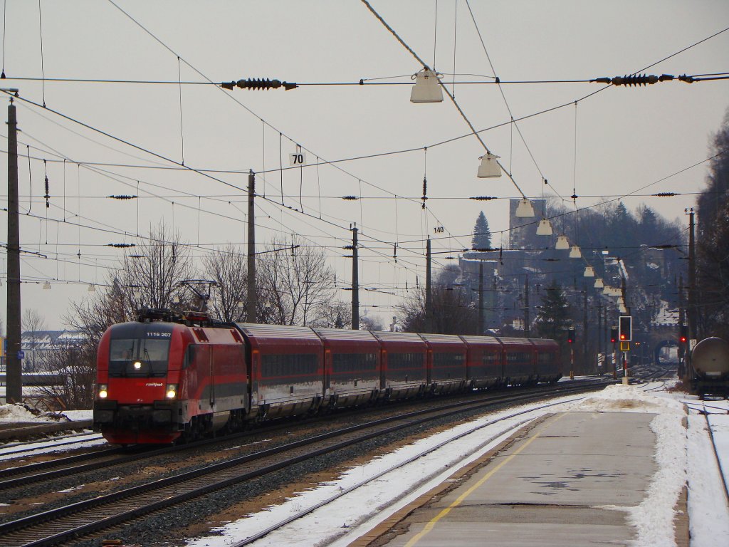 Railjet (1116.207) bei Brixlegg.03.02.2010  