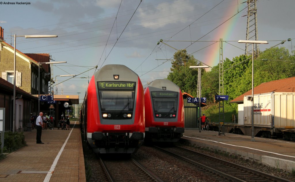 RE 5324 (Kreuzlinen-Karlsruhe Hbf) mit Shcublok 146 116-8 beim Halt in St.Georgen 18.5.11