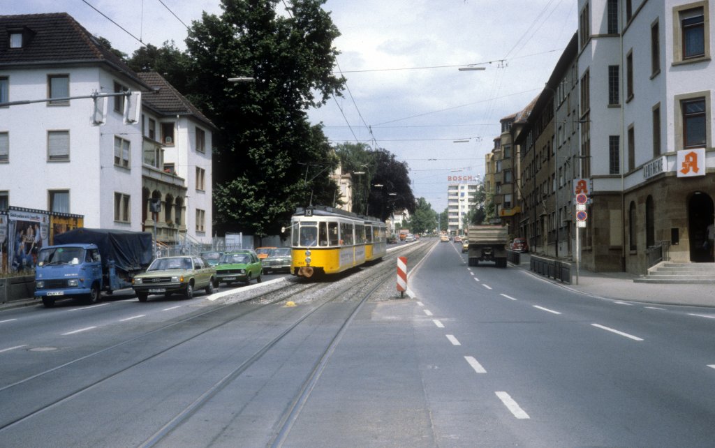 Stuttgart SSB SL 13 (GT4 432) Bad Cannstatt, Waiblinger Strasse im Juli 1979.