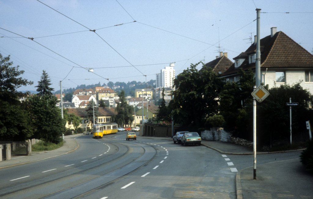 Stuttgart SSB SL 9 (GT4) Botnanger Strasse / Stirnbrandstrasse / Herbsthalde im Juli 1979.