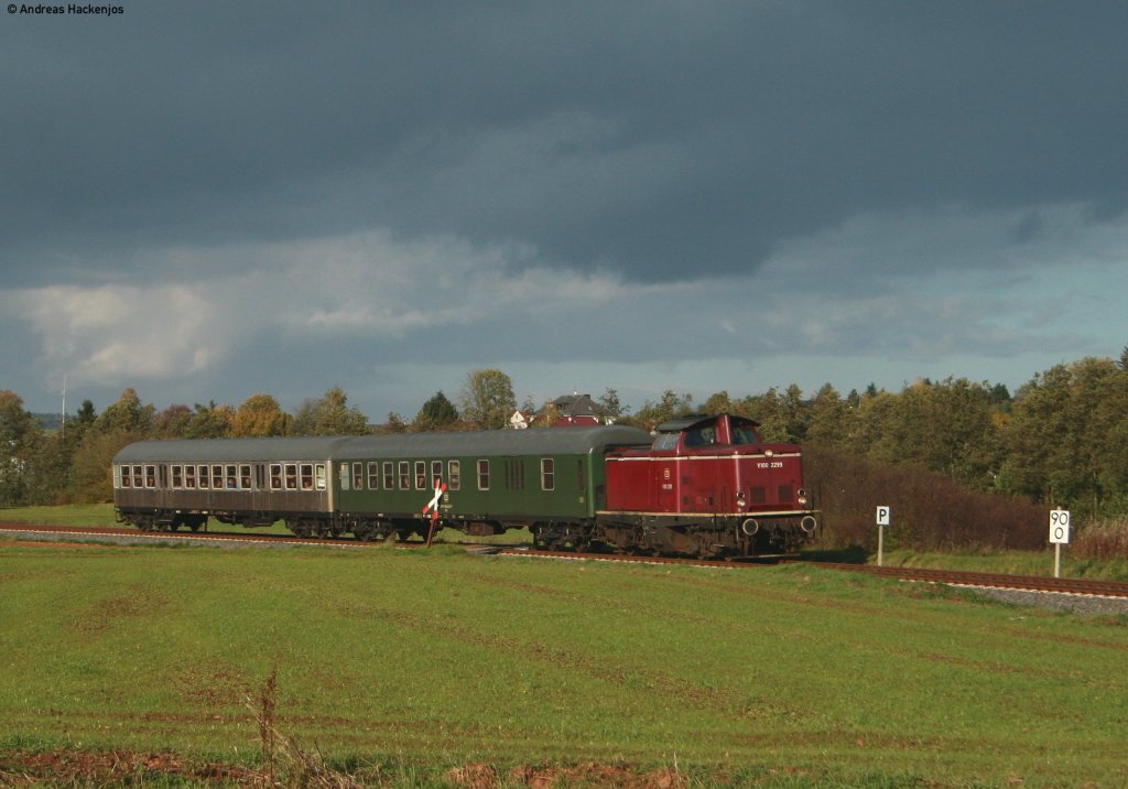 V100 2299 mit dem RE 36669 (Frankenberg (Eder)-Marburg (Lahn) bei Mnchhausen 24.10.10