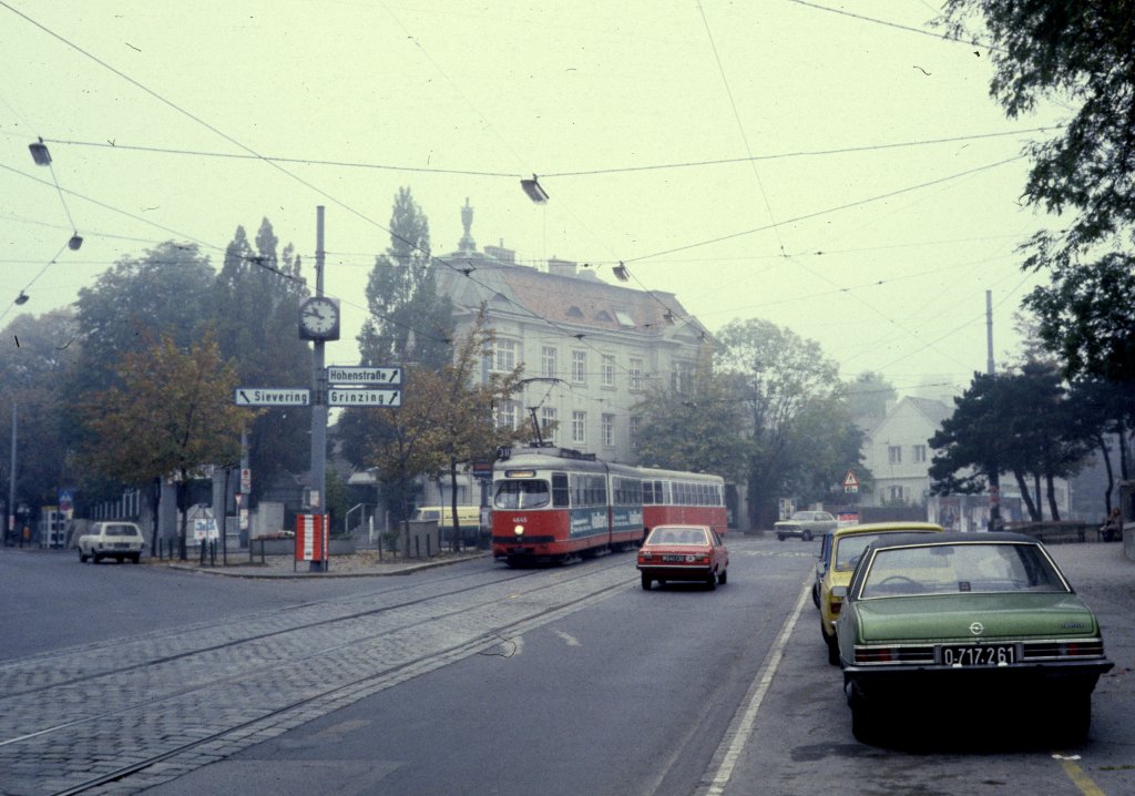 Wien WVB SL 38 (E1 4645) Grinzinger Allee / Sieveringer Strasse / Billrothstrasse / Strauss-Lanner-Park im Oktober 1978.