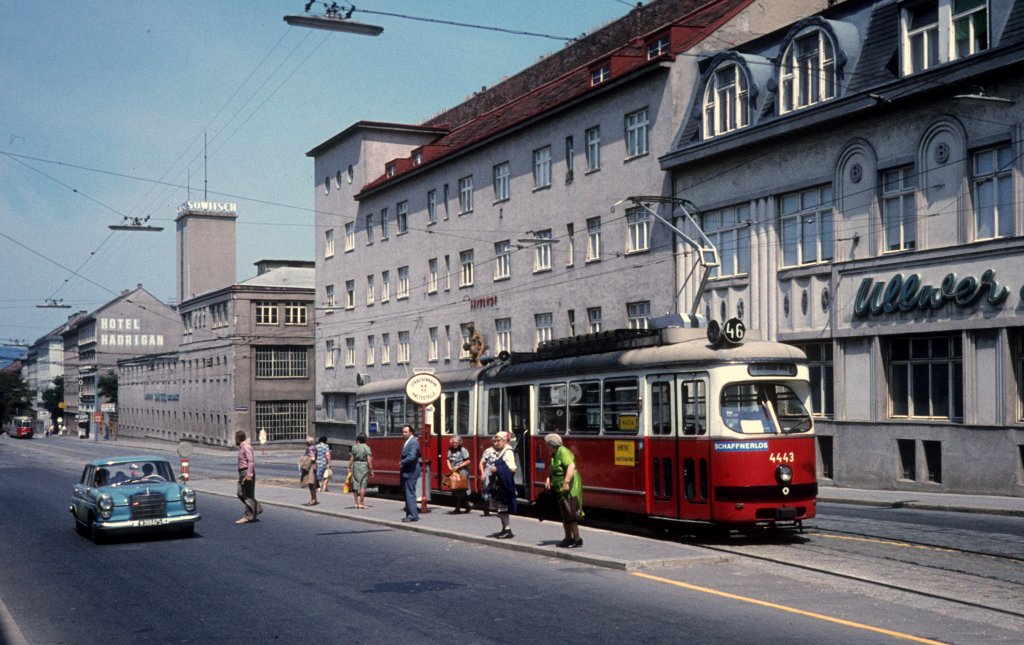 Wien WVB SL 46 (E 4443) Maroltingergasse / Joachimsthalerplatz im Juli 1977.
