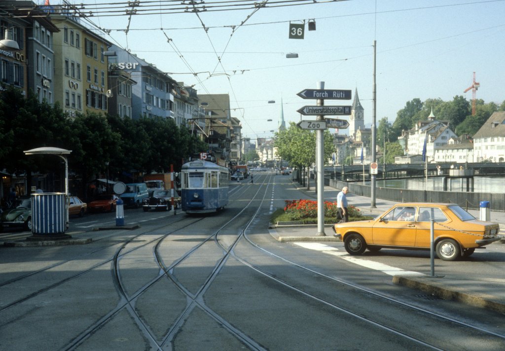 Zrich VBZ Tram 15 Limmatquai / Central im Juli 1983.