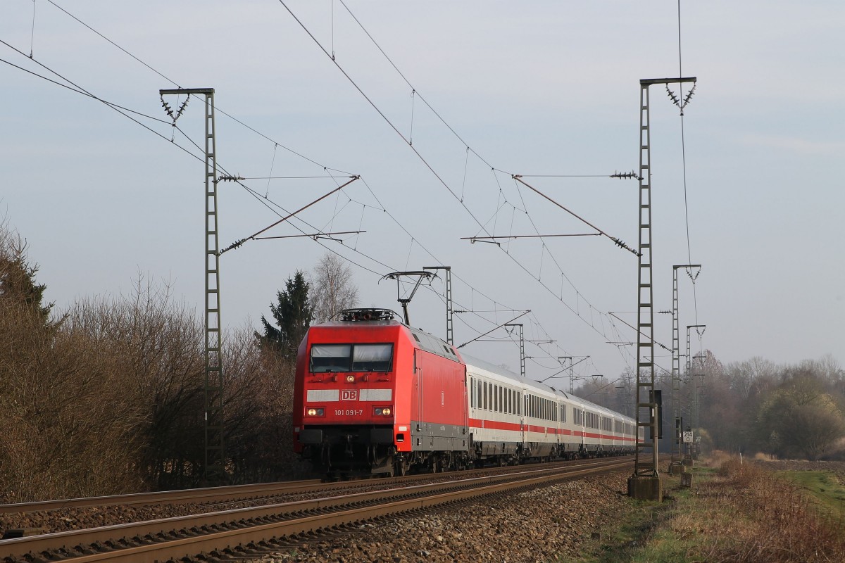 101 091-7 mit IC 144 Berlin OStbahnhof-Amsterdam CS bei Salzbergen am 14-3-2014.