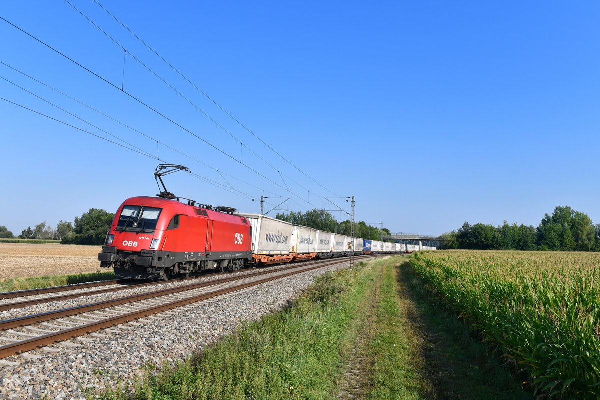 1016 001 mit einem Ekol-KLV am 31.07.2018 bei Niedermünchsdorf. 