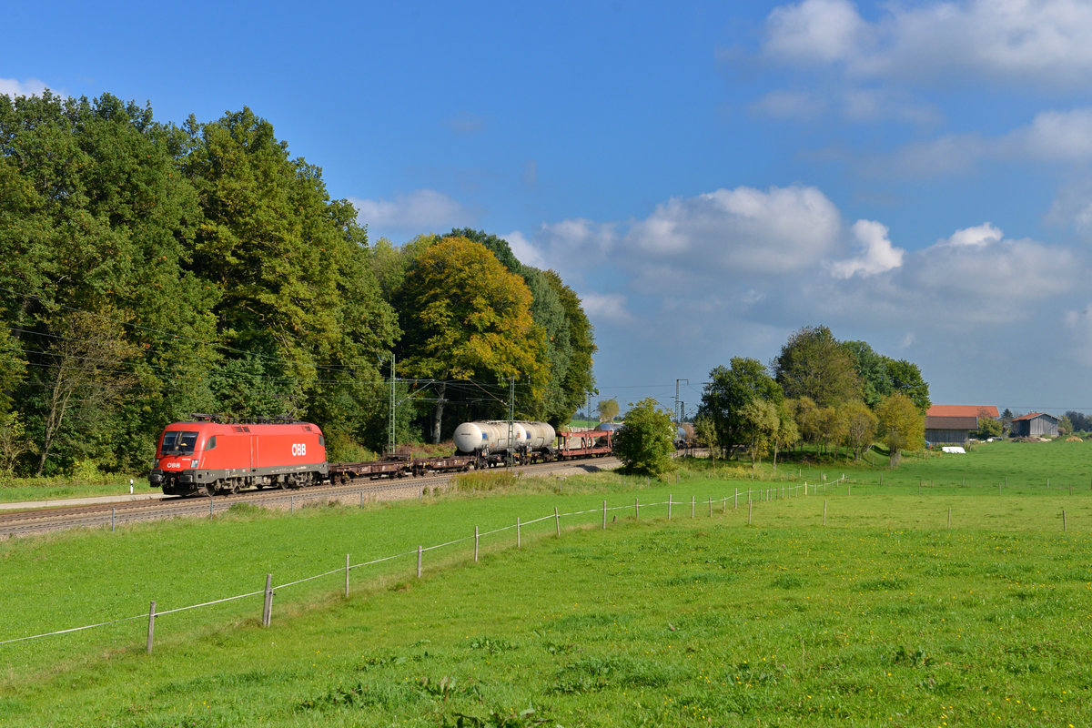 1016 016 mit einem Güterzug am 03.10.2014 bei Hufschlag.
