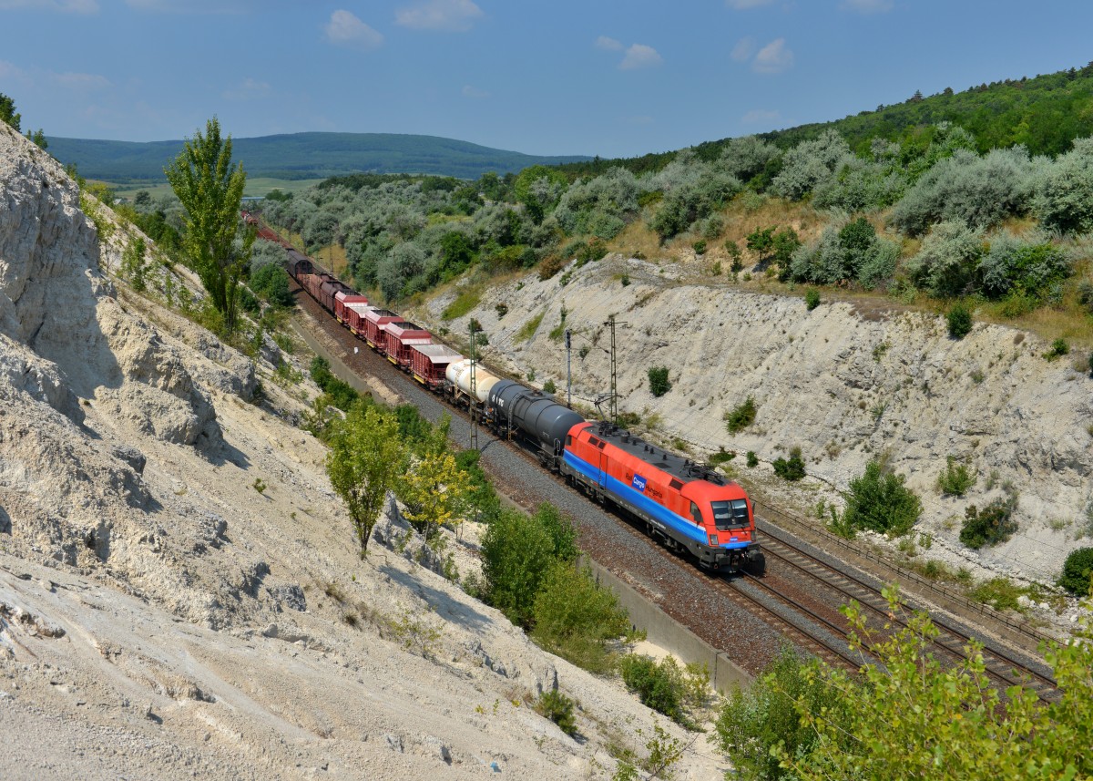 1116 009 mit einem Güterzug am 27.07.2013 bei Szár.