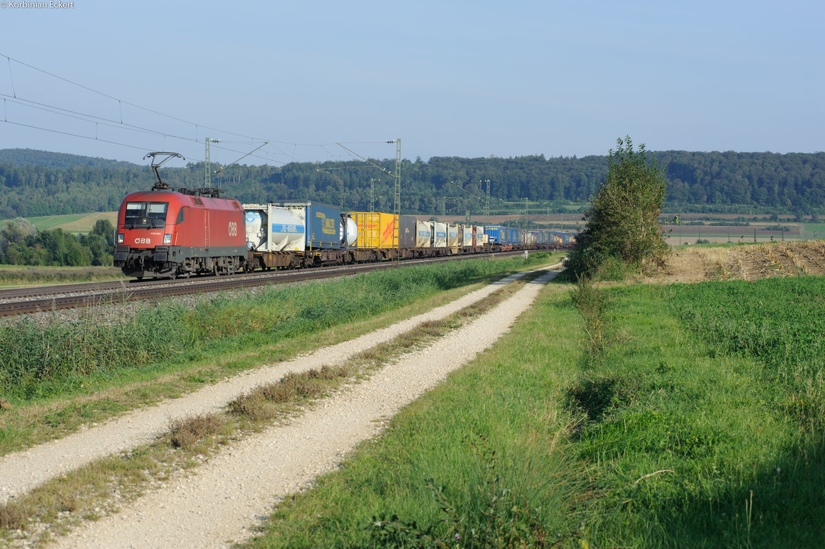 1116 058-7 mit einem KLV-Zug bei Wettelsheim Richtung Ansbach, 24.09.2016