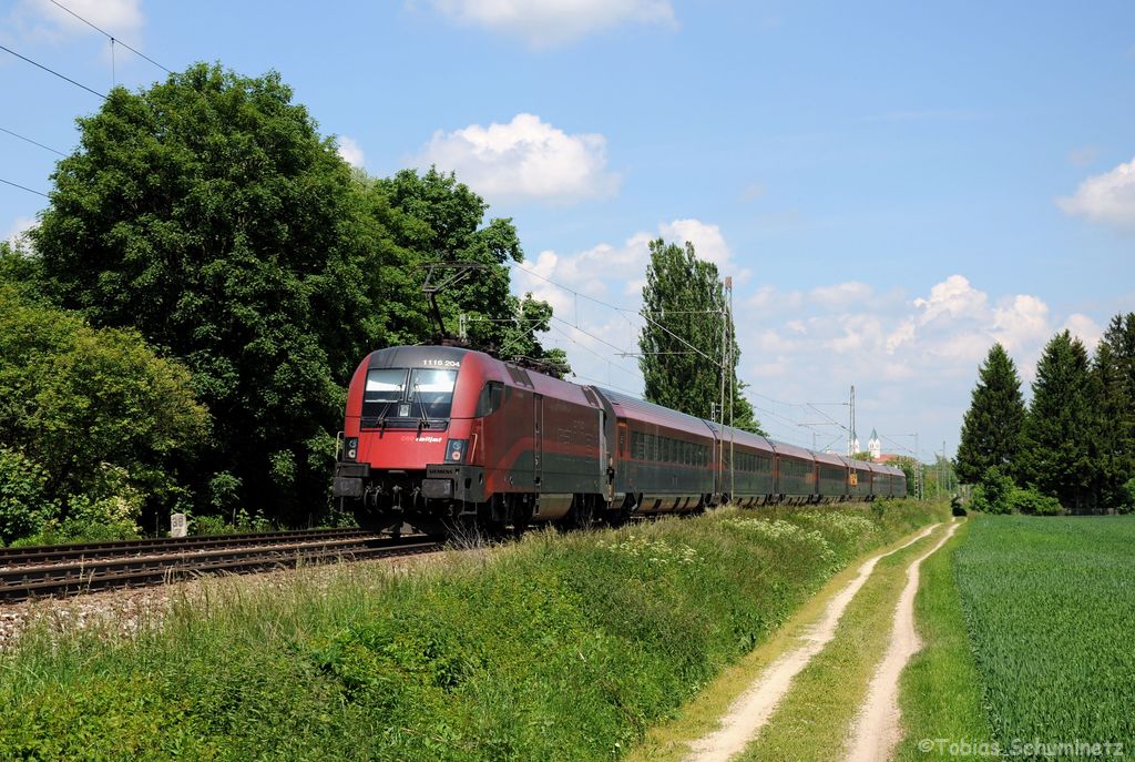 1116 204 (A-ÖBB 93 81 1116 204-7) mit umgeleitetem RailJet am 08.06.2013 bei Freising