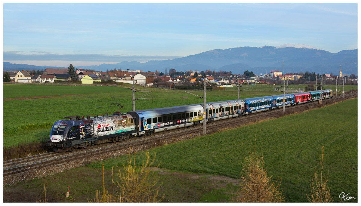1116 248  The Red Bulletin Fashion Train  als Railjet 535 von Wien Meidling nach Villach. 
Zeltweg  22.11.2014