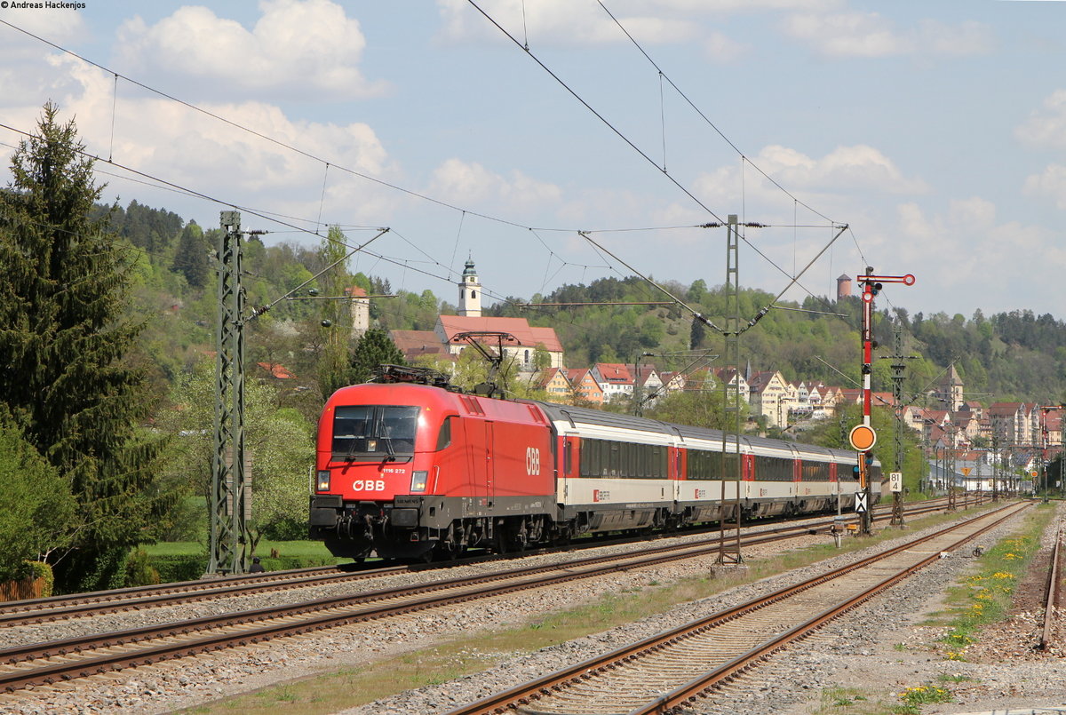 1116 272 mit dem IC 187/RE 50187 (Stuttgart Hbf-Zürich HB/Singen(Htw)) bei Horb 22.4.18