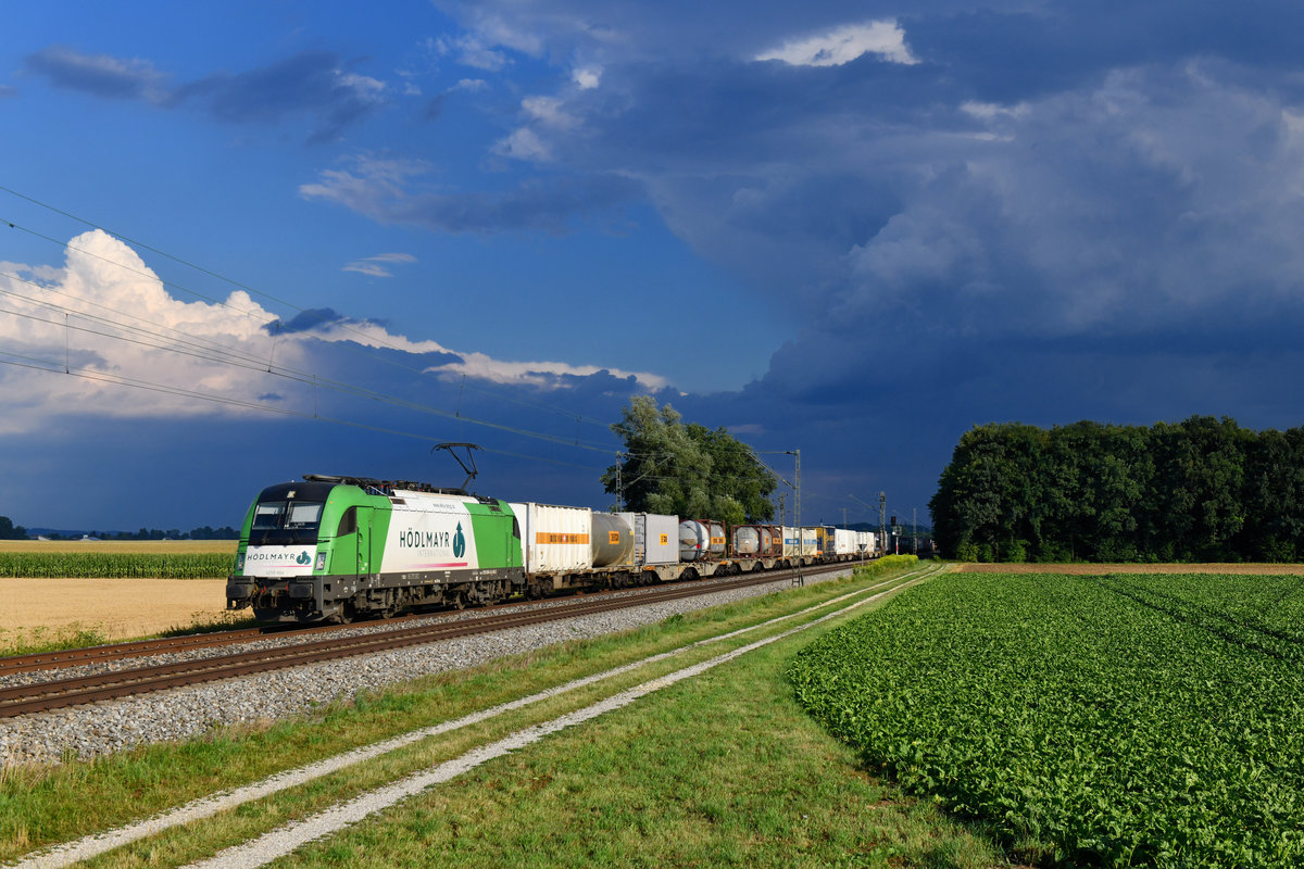 1216 954 mit einem KLV am 25.07.2018 bei Langenisarhofen. 