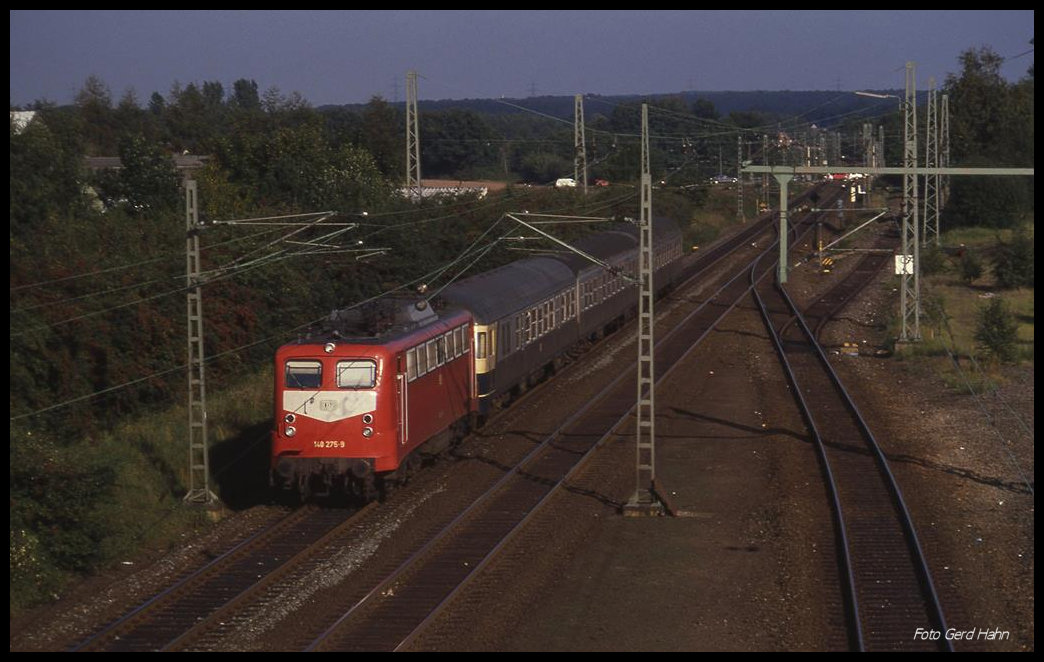 140275 fährt am 20.09.1989 mit dem N 5040 nach Münster um 16.57 Uhr in Hasbergen ein.