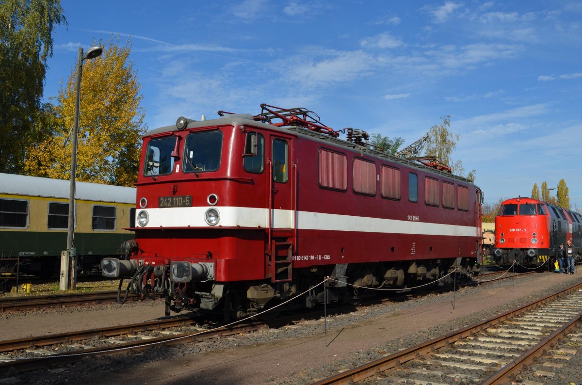 142 110-6 der Erfurter Bahnservice bei dem 12. Leipziger Eisenbahntag im Museum Leipzig Plagwitz 19.10.2013 