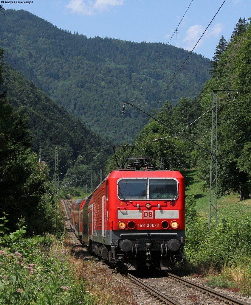 143 050-3 mit der RB 26937 (Freiburg(Breisgau) Hbf-Seebrugg) beim ex. Bf Posthalde 27.7.13