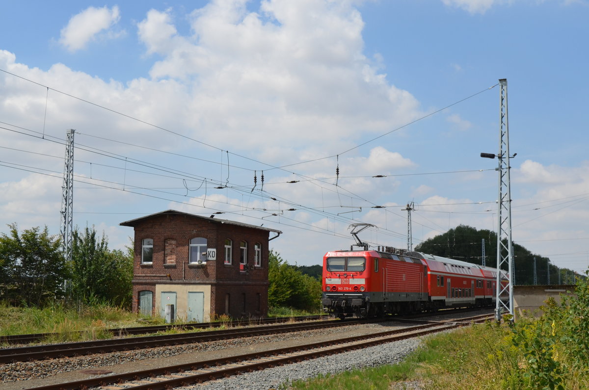 143 276-4 in Kämmereiforst am Stellwerk KO S9 nach Halle Saale der S-Bahn Mitteldeutschland 19.07.2018
