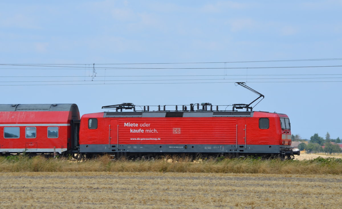 143 893-6 mit Gebrautzug Werbung in Krensitz S9 nach Halle Saale der S-Bahn Mitteldeutschland 19.07.2018