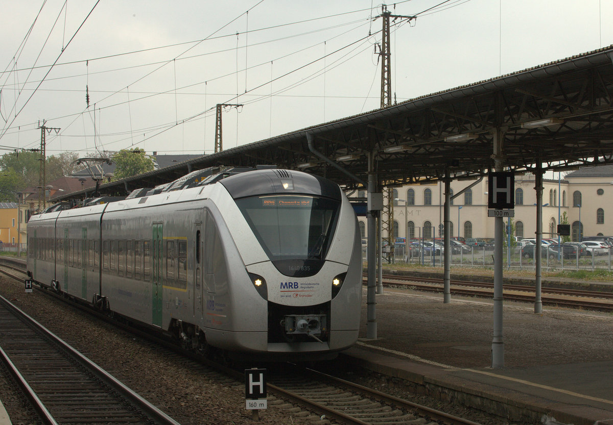 1440 835 der MRT läuft als RB  45 nach Chemnitz in Riesa ein. 06.05.2017 12:36 Uhr.