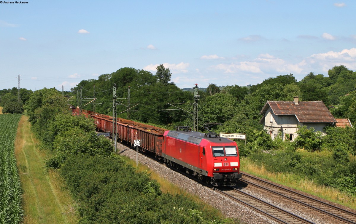 145 005-5 mit dem EZ 44601 (Kehl-Basel SBB RB) bei Mülheim 24.6.15